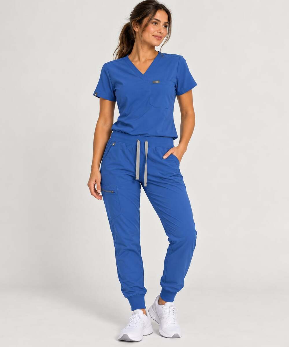 FIGS Blue Slim Zamora Jogger Scrub Pants & V-Neck Scrub Top Set Size XXS